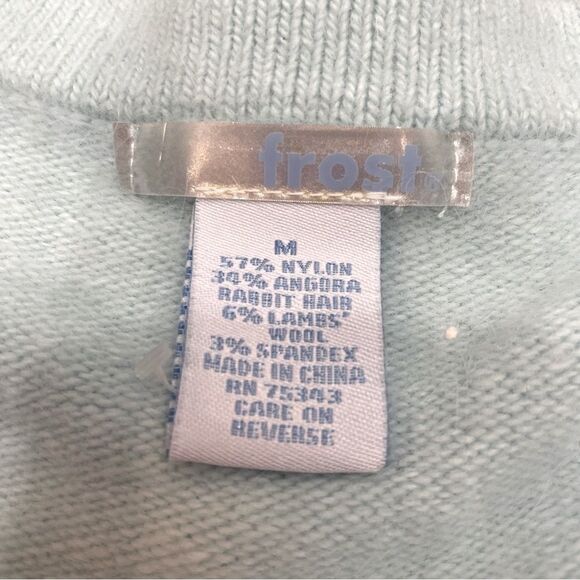 Vintage Angora Baby Blue V Neck Sweater Sequence Beaded Neck and Sleeves - Picture 4 of 5